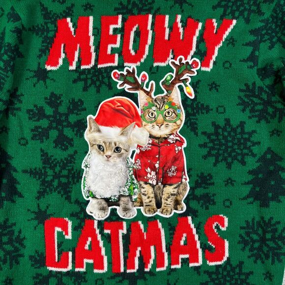 Ugly Christmas Party Sweater Meowy Catmas Size Large Kittens Cats Holiday - Picture 2 of 6
